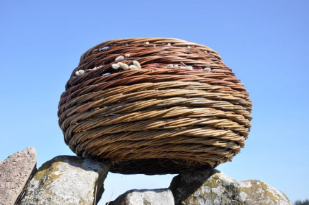 Organic Rope Weave Basket with pussy willow
